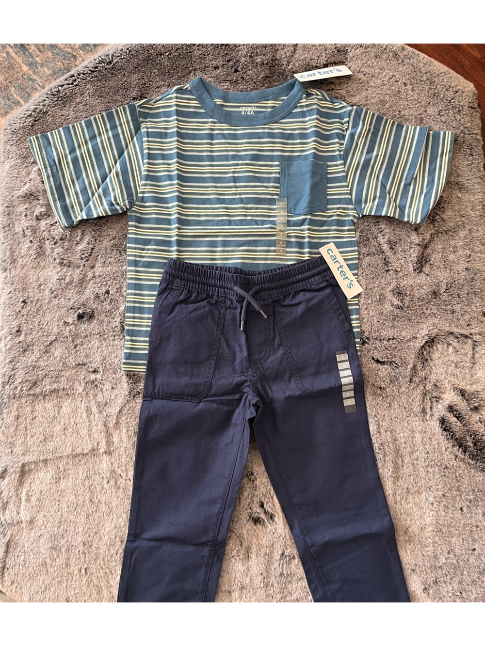 New Carter's Boys Striped Short-Sleeve Tee & Navy Pant Play Set size 4
